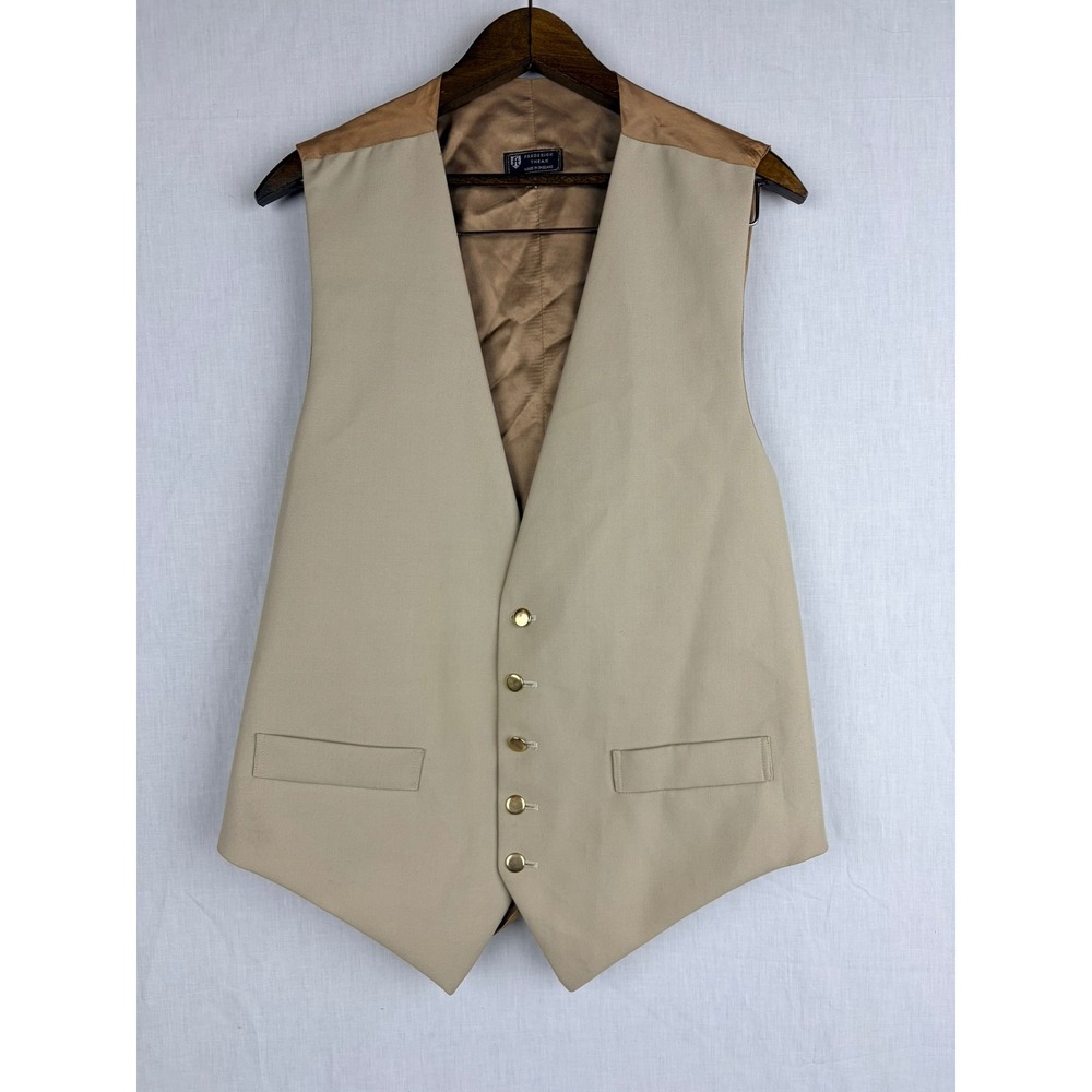 Frederick‎ Theak Mens Tan Formal Waistcoat Vest Made in England Gold Buttons XXL - Picture 2 of 15
